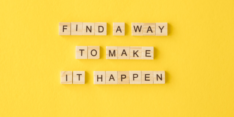 Powerful Daily Affirmations: The Transformative Power of Daily Affirmations"Inspirational wooden blocks on a yellow background spelling out 'FIND A WAY TO MAKE IT HAPPEN', symbolizing the power of positive affirmations and determination.