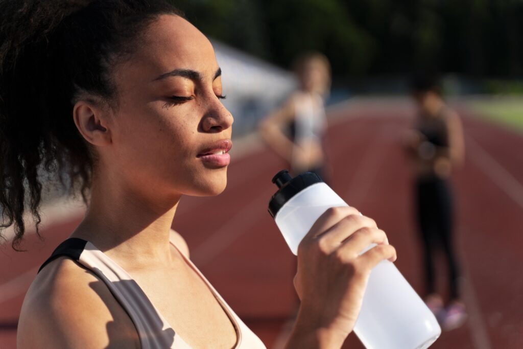Runner holding a DIY electrolyte water bottle, showcasing Celtic salt benefits for replenishing electrolytes lost through sweat