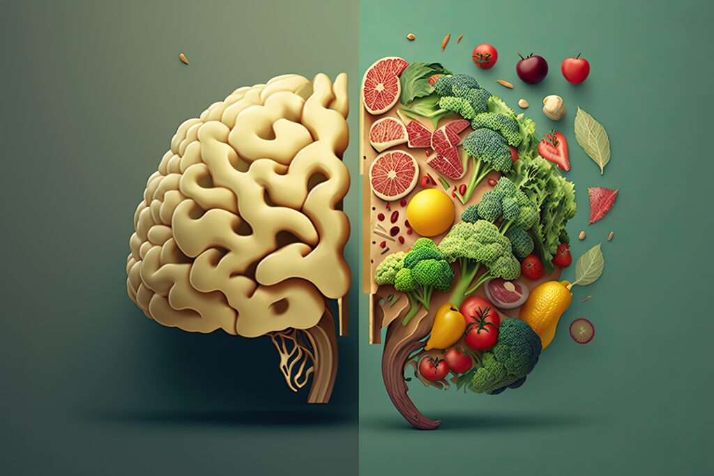 food shape brain dark background nutrition concept generative ai